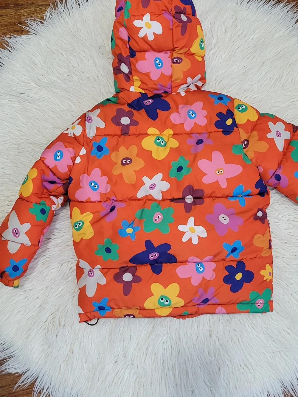 Stella McCartney Kids Navy Sherpa Jacket with Floral Trim